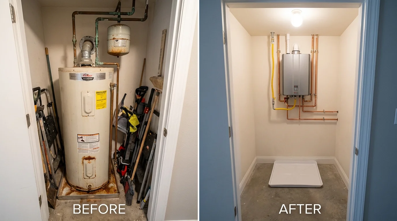 Tank water heater versus wall-mounted tankless unit comparison for Alameda, CA homeowners